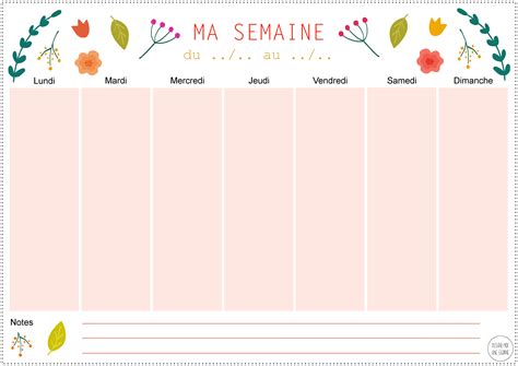 semainier planning semaine vierge